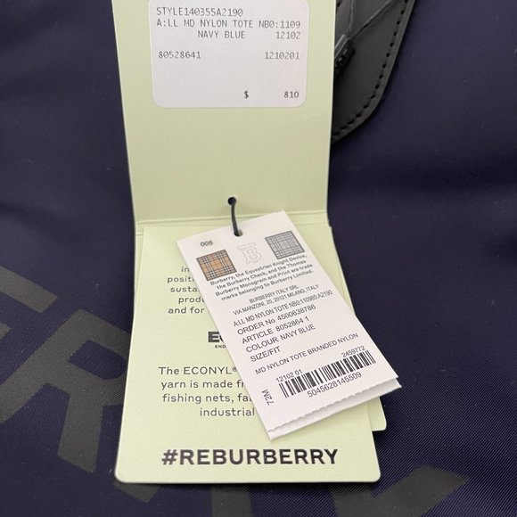 Burberry LL MD Nylon and Leather Tote Bag in BLUE, Made in Italy - Picture 9 of 14